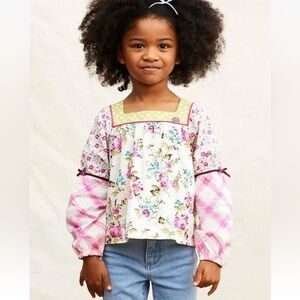 Matilda Jane Enchanted Garden Art School Mixed-Print Peasant Top Size 6